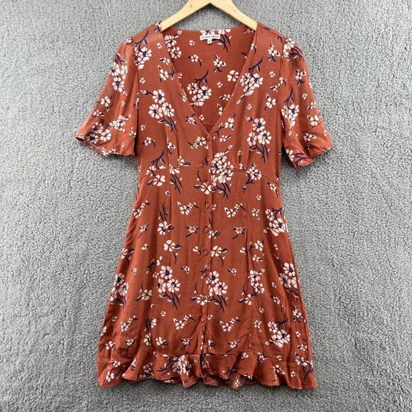 Black Swan Floral Dress Mini V-Neck Ruffle Short Sleeve Size Small womens - Picture 2 of 12